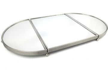 Gümüş Oval Aynalı Metal Tepsi 79x45cm