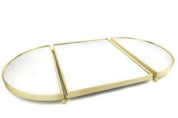 Altın Oval Aynalı Metal Tepsi 79x45cm