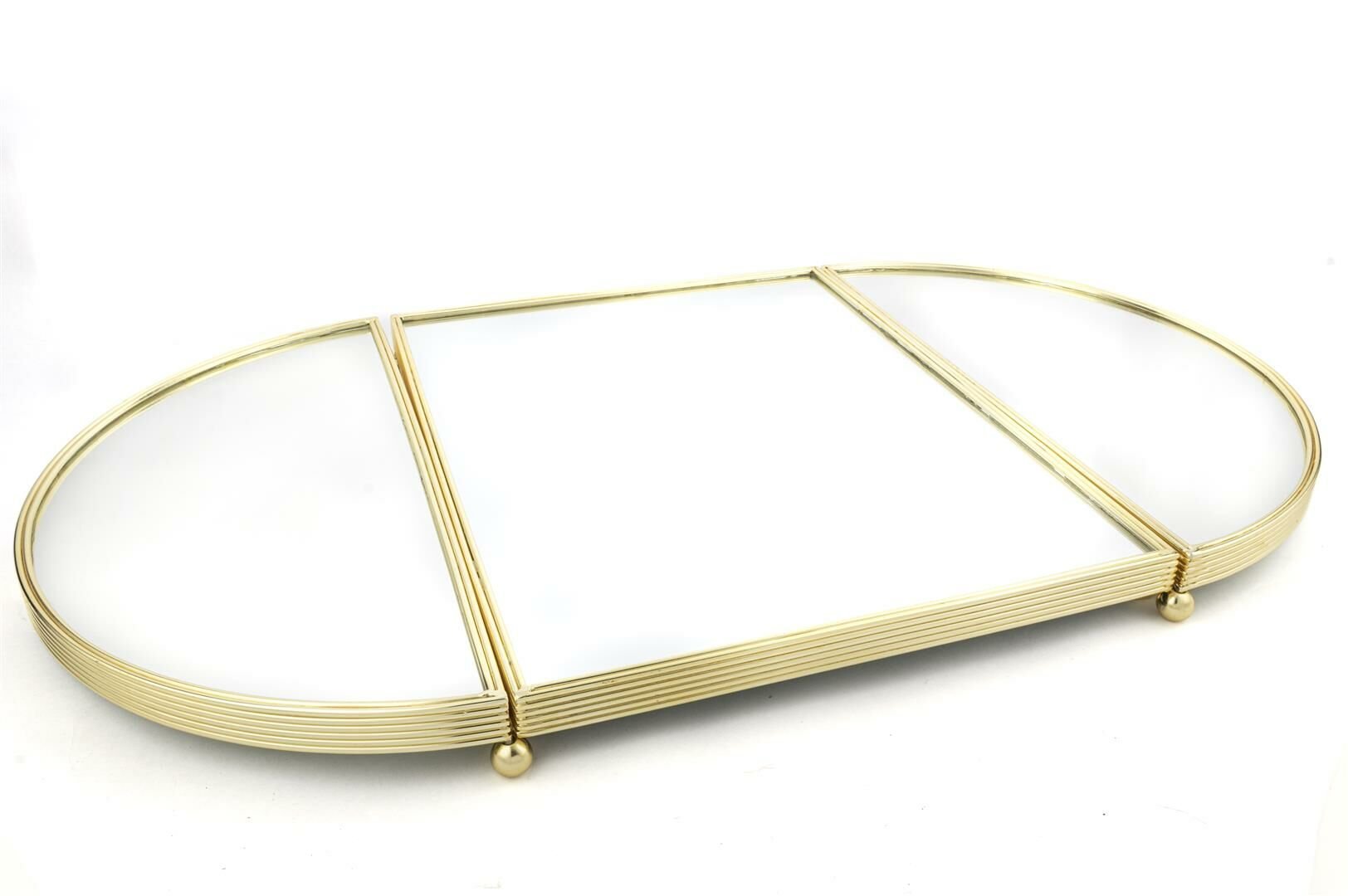 Altın Oval Aynalı Metal Tepsi 79x45cm