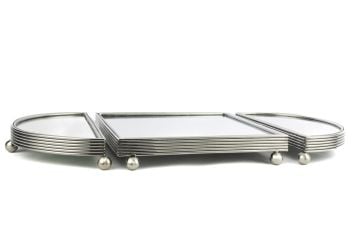 Gümüş Oval Aynalı Metal Tepsi 25x50cm