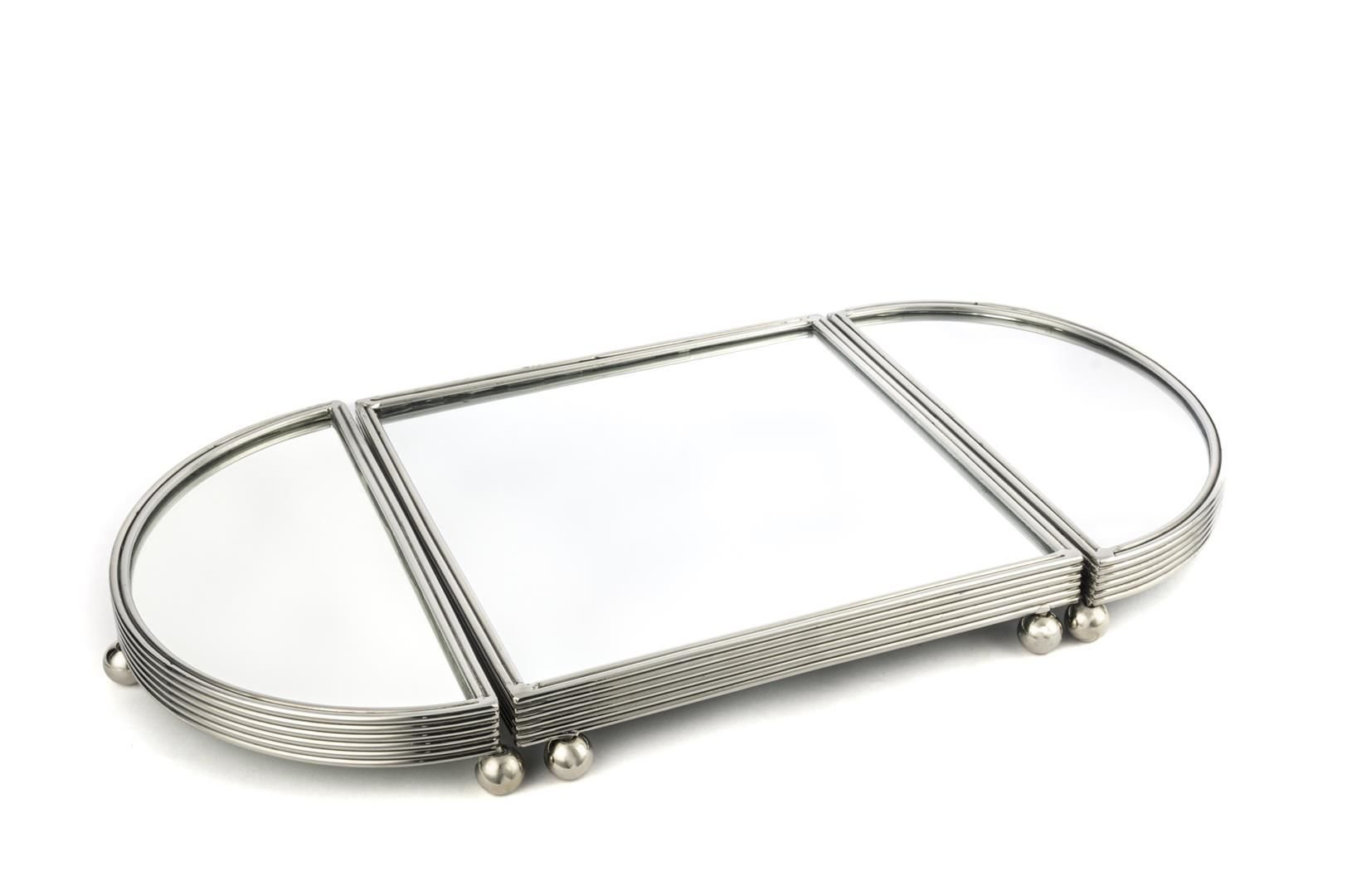 Gümüş Oval Aynalı Metal Tepsi 25x50cm