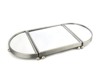 Gümüş Oval Aynalı Metal Tepsi 25x50cm