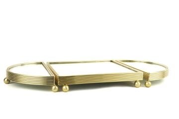 Altın Oval Aynalı Metal Tepsi 25x50cm