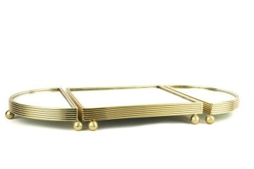 Altın Oval Aynalı Metal Tepsi 25x50cm