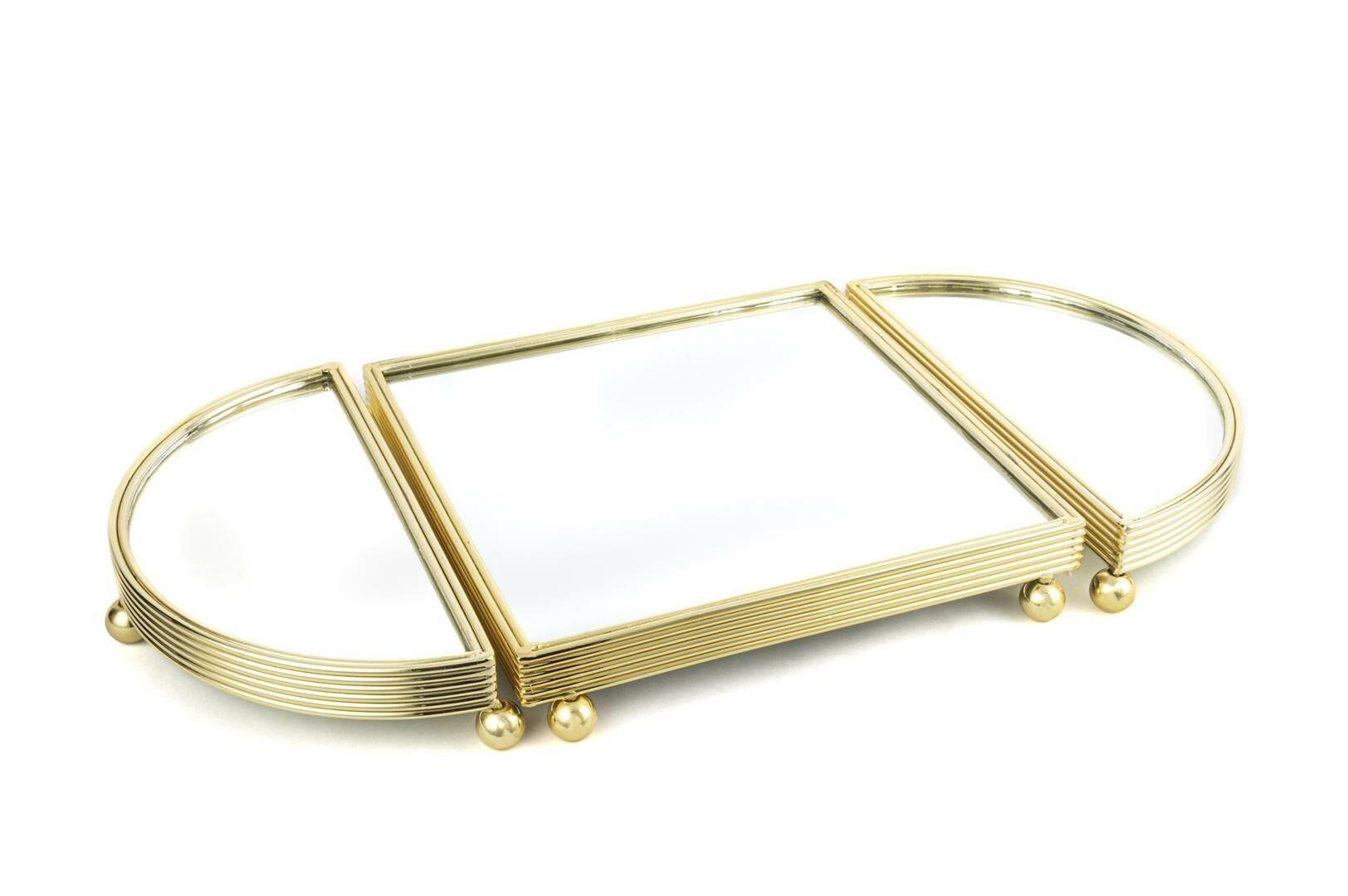 Altın Oval Aynalı Metal Tepsi 25x50cm