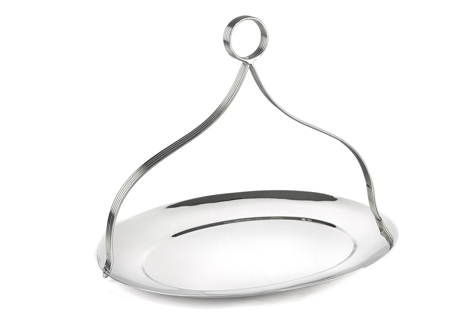 Gümüş Oval Kulplu Metal Tepsi 38x28x30cm