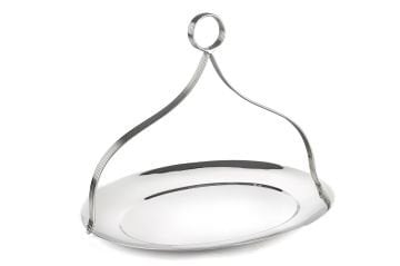 Gümüş Oval Kulplu Metal Tepsi 38x28x30cm