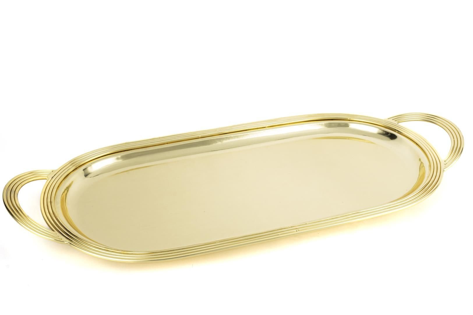 Altın Oval Kulplu Metal Tepsi 58x26cm