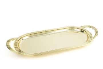 Altın Oval Kulplu Metal Tepsi 48x21cm