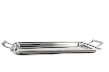 Gümüş Dik Kulplu Metal Tepsi 55x29cm