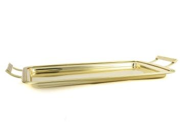 Altın Dikdörtgen Kulplu Metal Tepsi 55x29cm