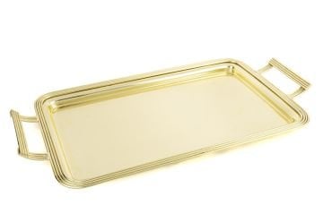 Altın Dikdörtgen Kulplu Metal Tepsi 55x29cm