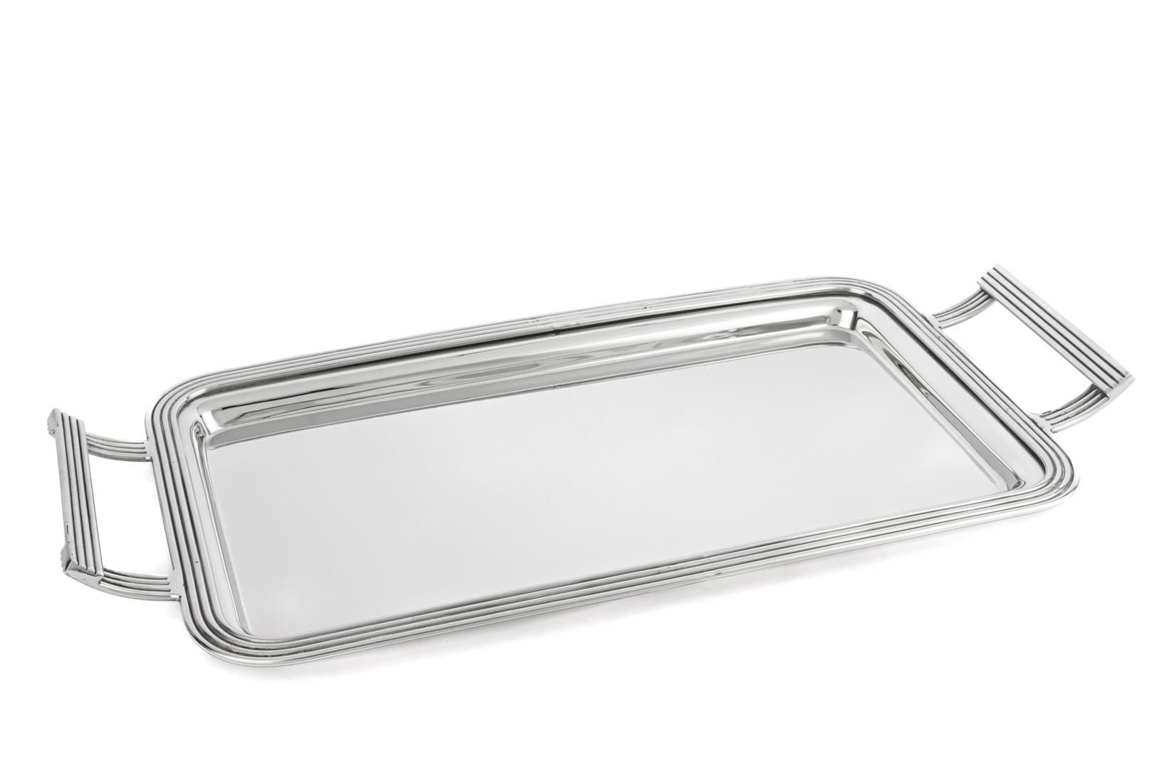 Gümüş Dikdörtgen Kulplu Metal Tepsi 50x24cm