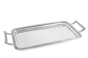 Gümüş Dikdörtgen Kulplu Metal Tepsi 50x24cm