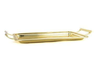 Altın Dikdörtgen Kulplu Metal Tepsi 50x24cm