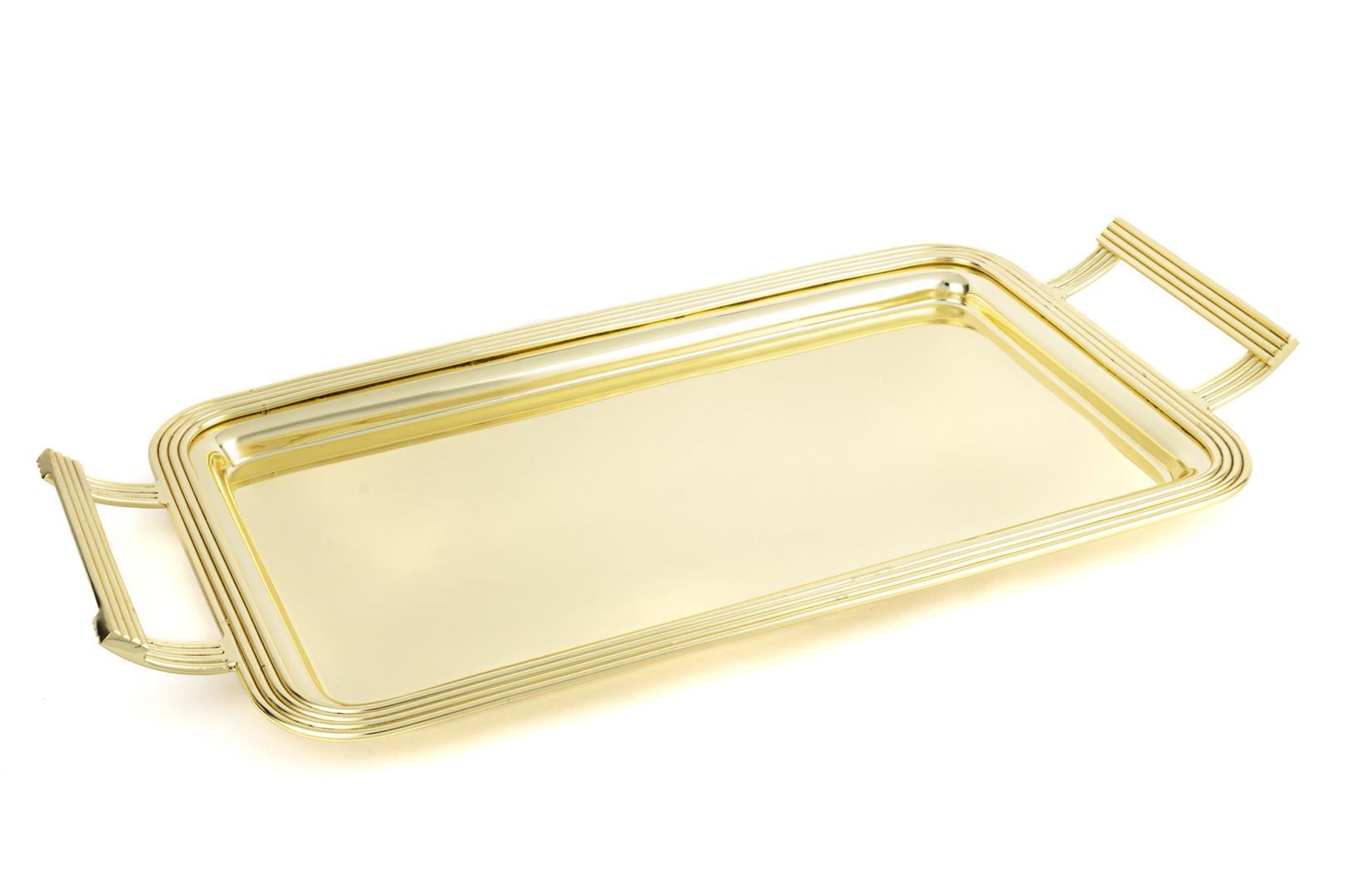 Altın Dikdörtgen Kulplu Metal Tepsi 50x24cm