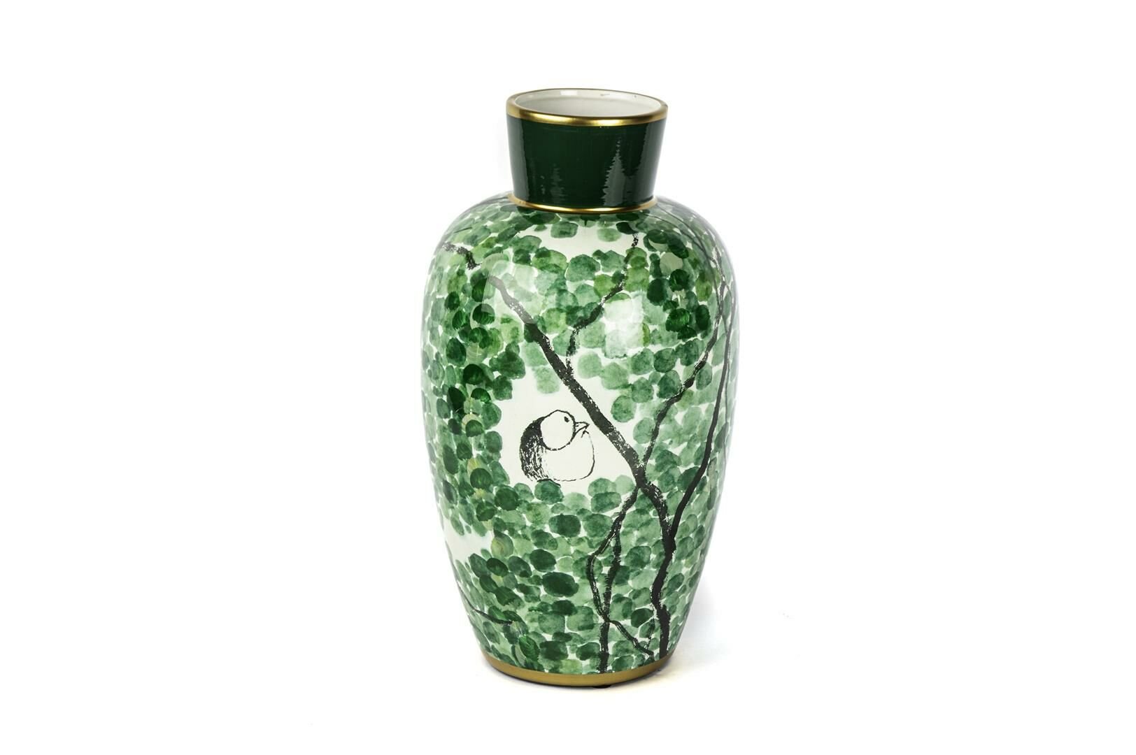 Yeşil Kuşlu Vazo 18x35cm
