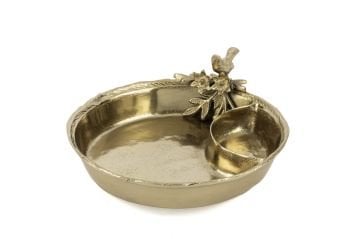Antik Gold Kuş Çiçek Figürlü Kase 34x11cm