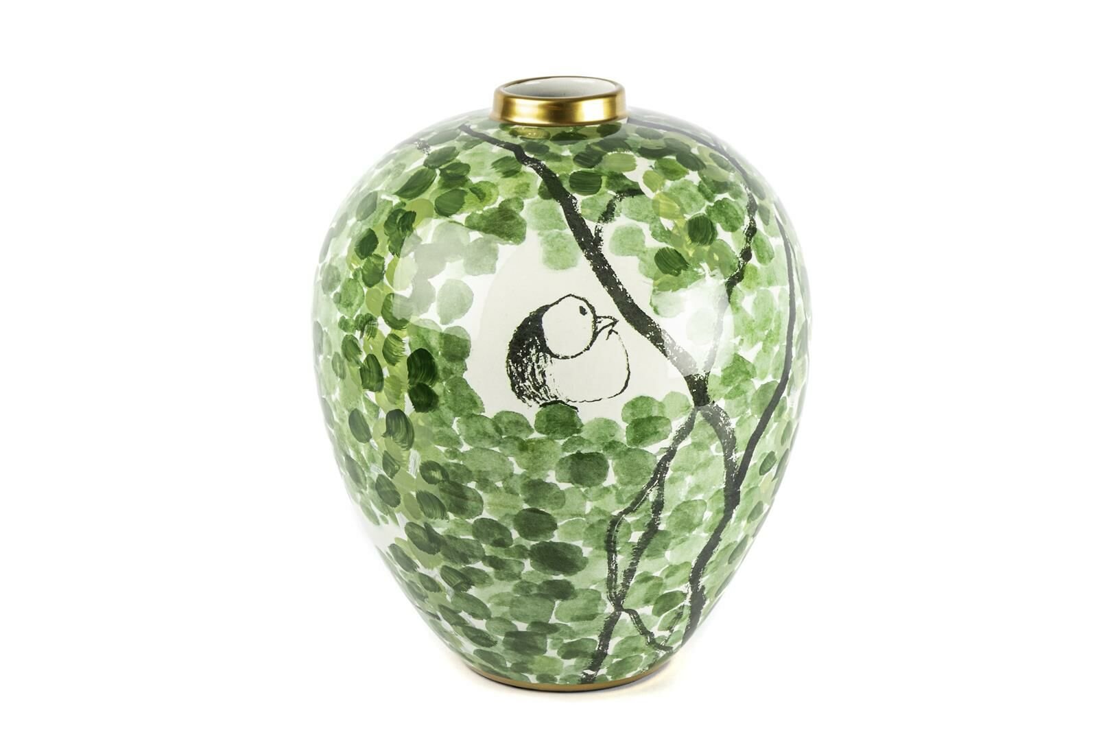 Yeşil Kuşlu Vazo 28x32cm