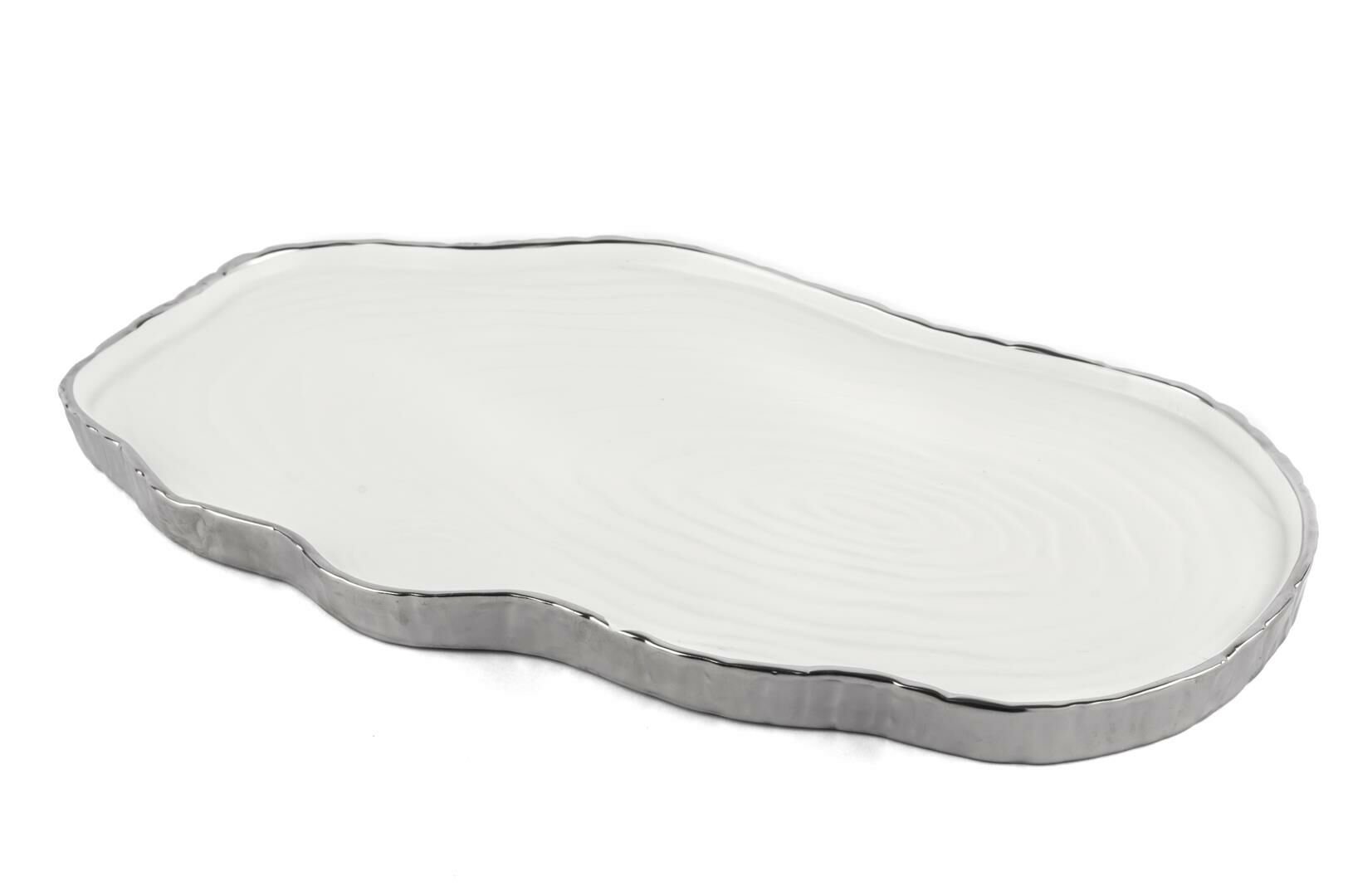 Beyaz Gümüş Servis Tabağı 40x25cm