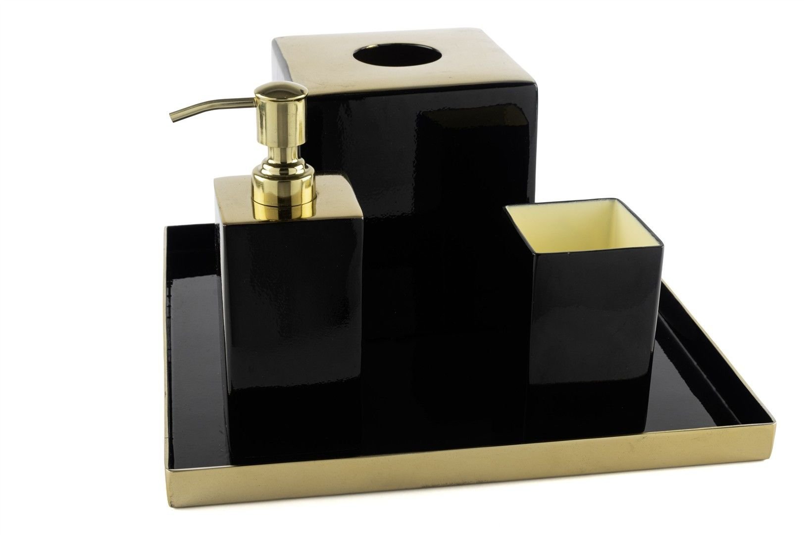 Luna Siyah Gold Tepsili Banyo Seti 30x30x20cm