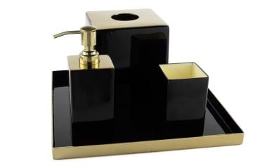 Luna Siyah Gold Tepsili Banyo Seti 30x30x20cm