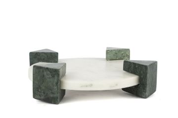 Ayaklı Beyaz Mermer Dekoratif Tepsi 20x6cm