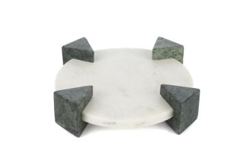 Ayaklı Beyaz Mermer Dekoratif Tepsi 20x6cm