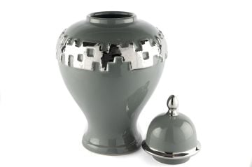 Silver Şeritli Grey Küp 27x27x46cm