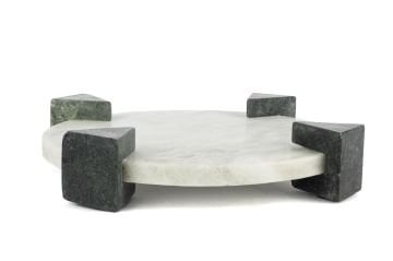 Ayaklı Beyaz Mermer Dekoratif Tepsi 26x6cm