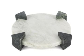 Ayaklı Beyaz Mermer Dekoratif Tepsi 26x6cm