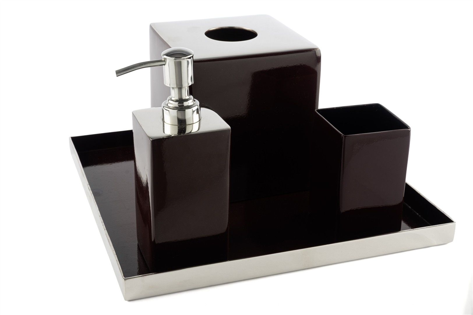 Luna Bordo Gümüş Tepsili Banyo Seti 30x30x20cm