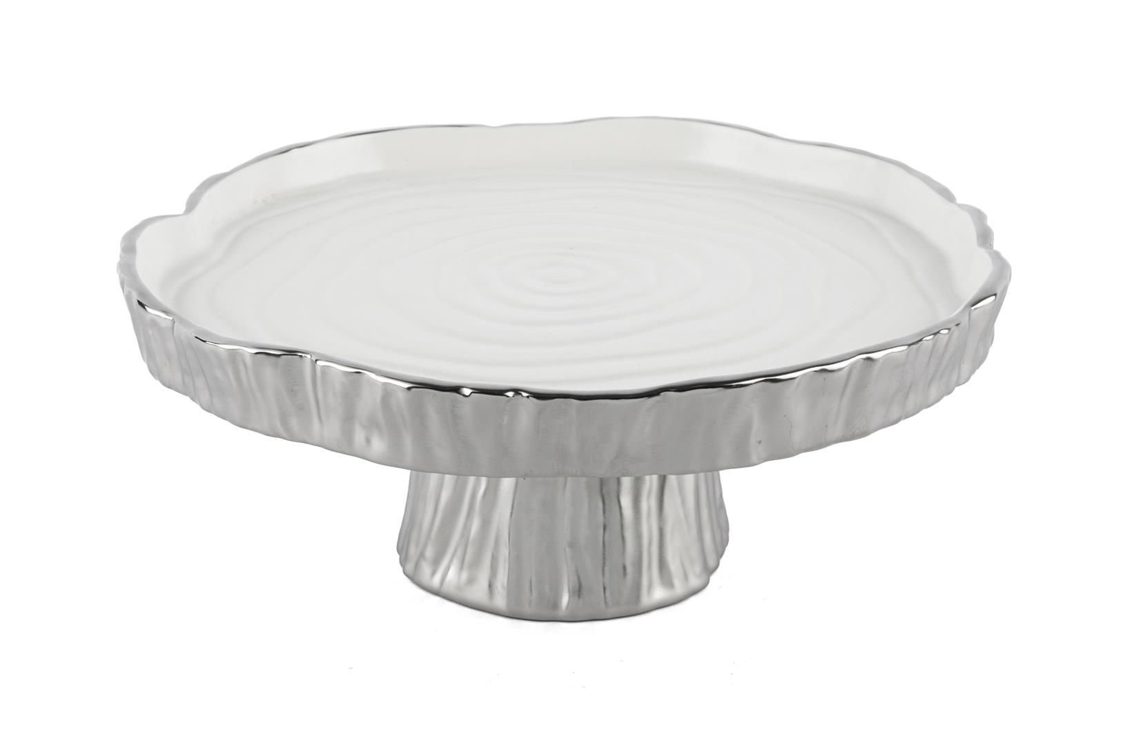 Beyaz Gümüş Ayaklı Servis Tabağı 28x12cm