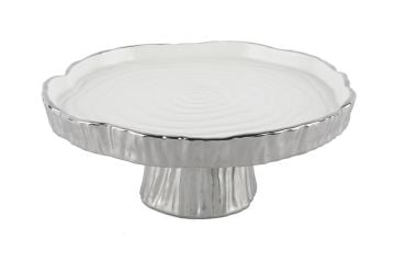 Beyaz Gümüş Ayaklı Servis Tabağı 28x12cm