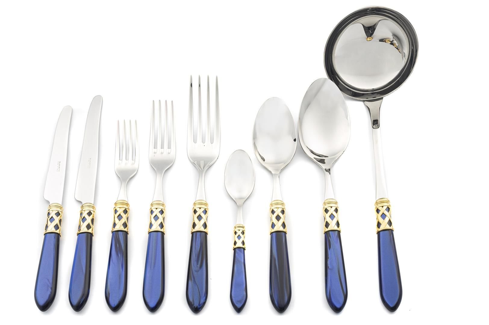 BUGATTİ Alaaddin Blue Sedefli Gold 75 Parça Çatal Kaşık Bıçak Seti