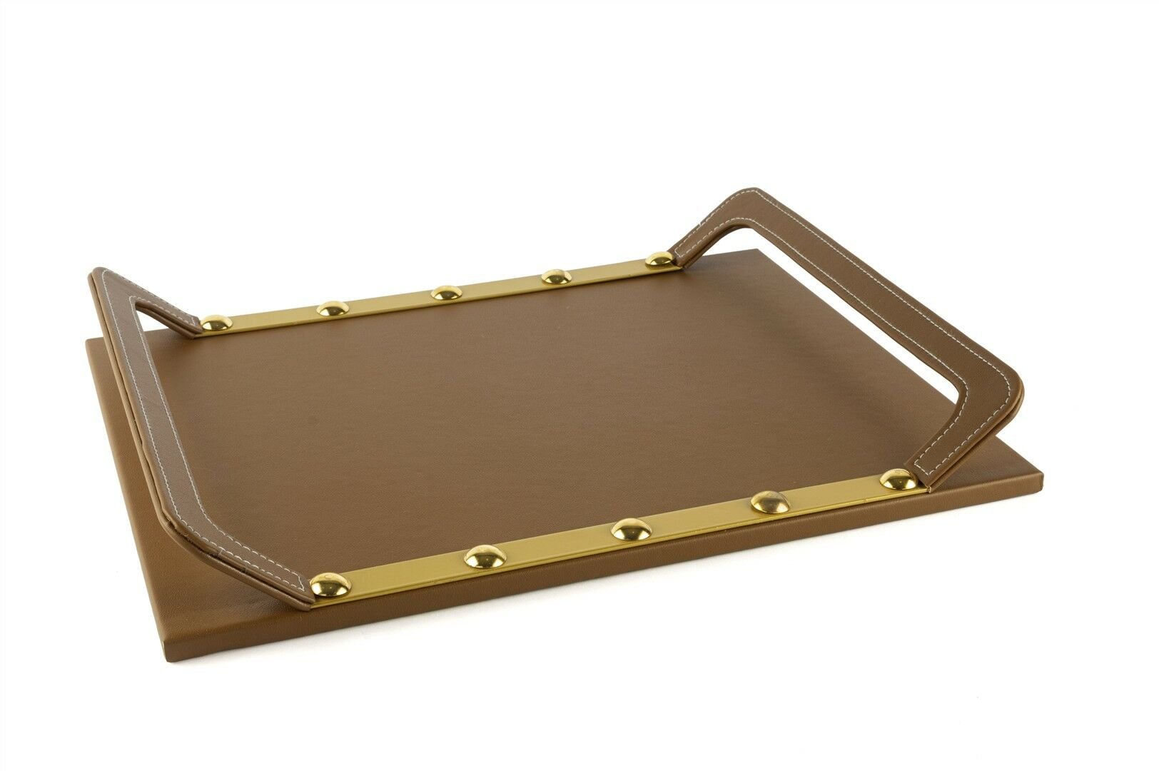 Kahve Gold Met Deri Tepsi 40x30x5