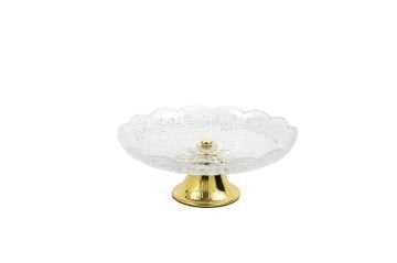 Gold Ayaklı Yuvarlak Cam Kurabiyelik 18x7cm