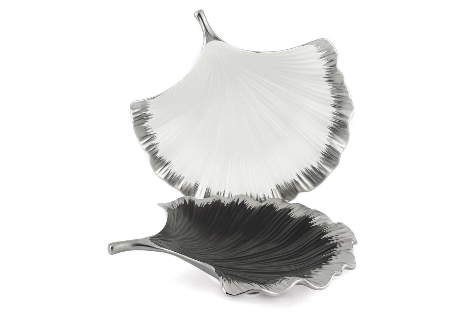 Gümüş Siyah Beyaz Yaprak 2li Servis Tabağı 28cm