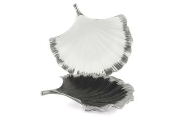 Gümüş Siyah Beyaz Yaprak 2li Servis Tabağı 28cm