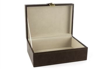 Kahve Gold Kulplu Deri Kutu 26x19x10cm