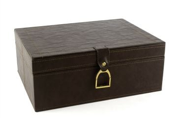 Kahve Gold Kulplu Deri Kutu 30x23x12cm