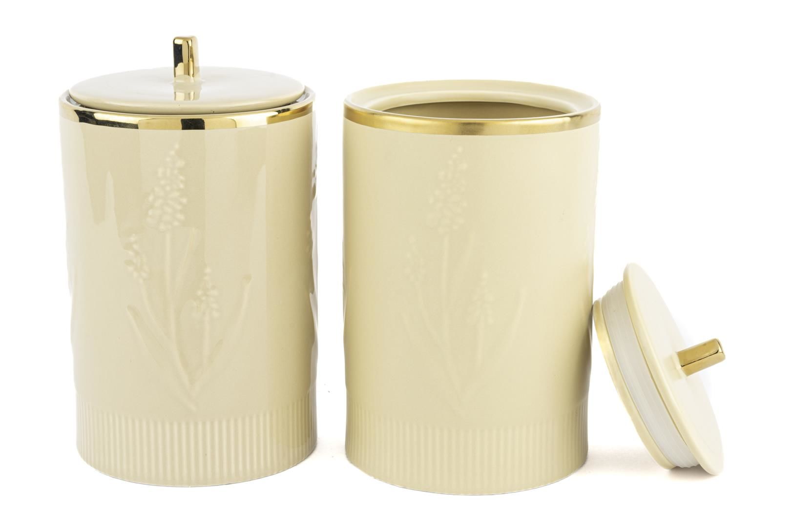 Krem Lavanta Kabartmalı 2li Kavanoz 12x17cm