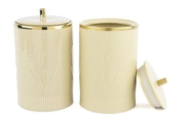 Krem Lavanta Kabartmalı 2li Kavanoz 12x17cm