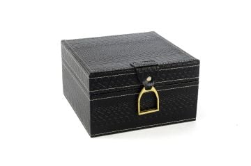 Siyah Gold Kulplu Deri Kutu 18x18x11cm