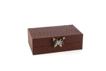 Bordo Kelebek Kulplu Deri Kutu 20x12x7cm