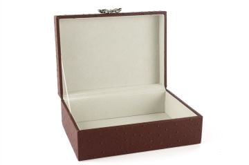 Bordo Kelebek Kulplu Deri Kutu 25x18x9cm