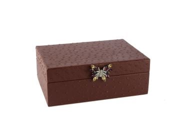 Bordo Kelebek Kulplu Deri Kutu 25x18x9cm