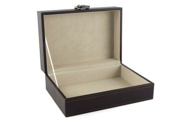 Koyu Mor Kuğu Kulplu Deri Kutu 26x18x10cm