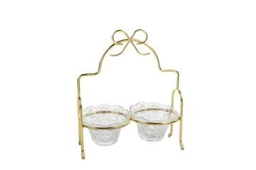 Gold Fiyonk Kulplu 2li Çerezlik Standı 24x29cm