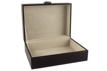 Koyu Mor Kuğu Kulplu Deri Kutu 30x22x12cm